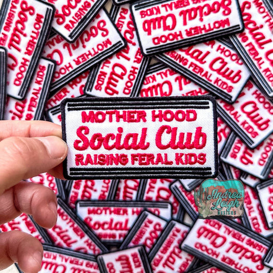 Embroidered Patch Motherhood Social Club Faith-Based Iron-On Backing