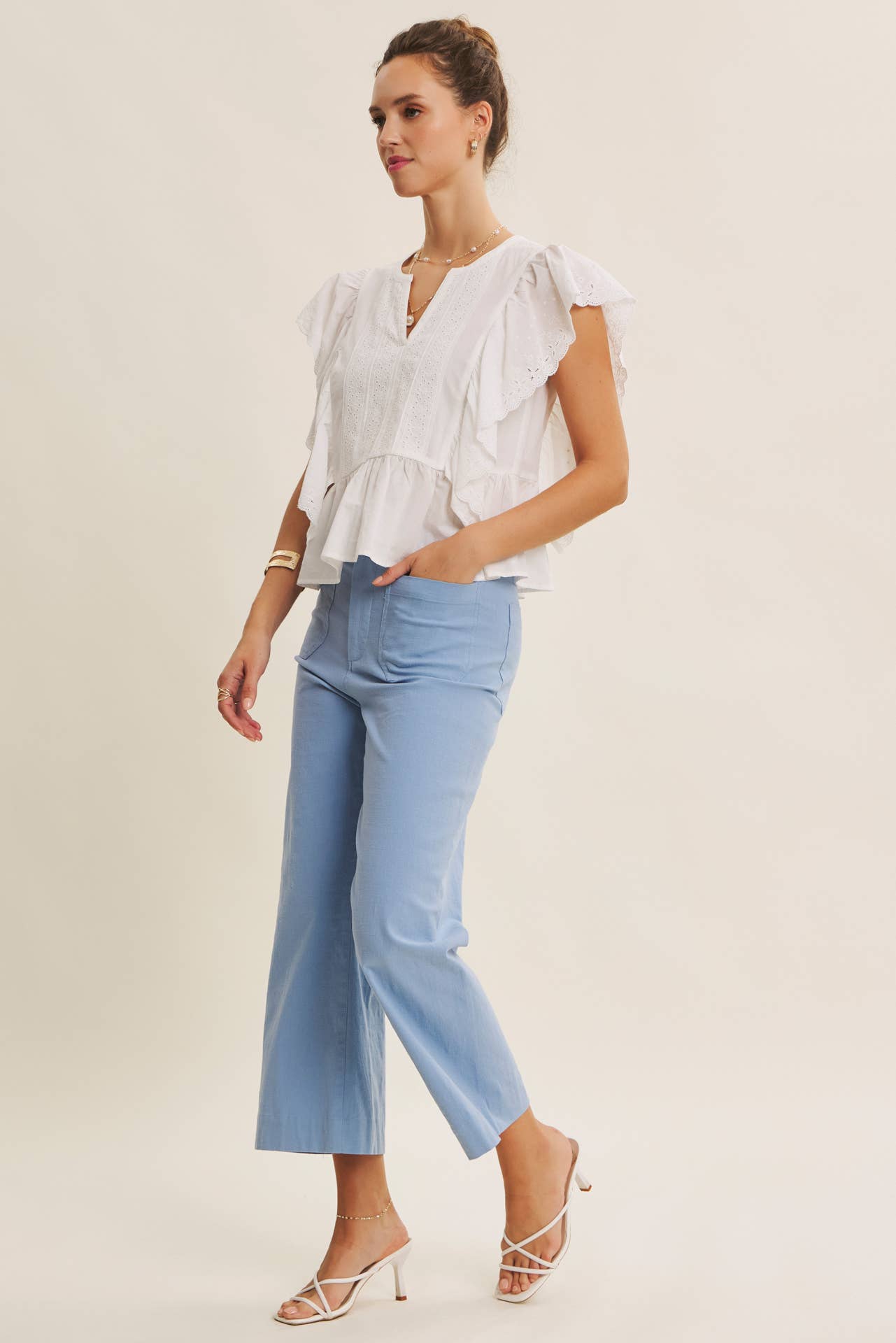 Ankle Pants Modest Seasonless Stretchy Cotton Linen With Pockets Women’s
