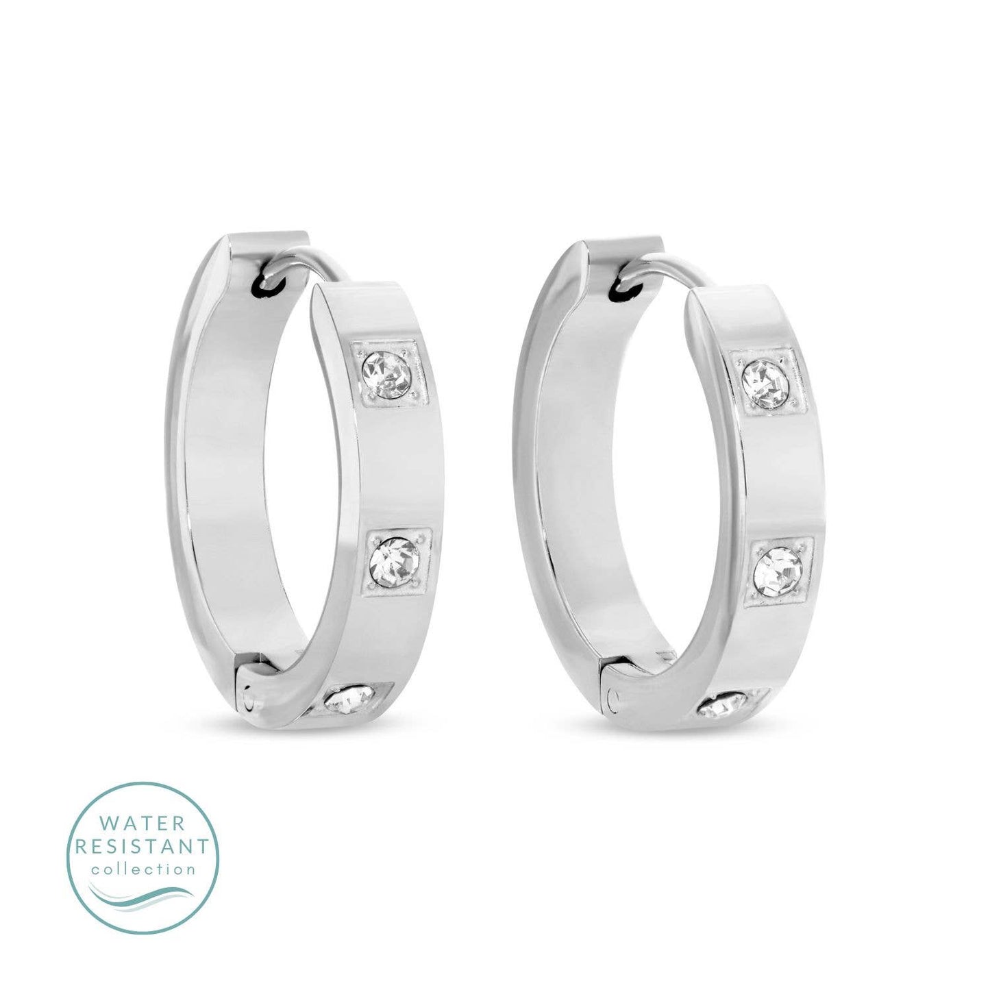 Huggies Earrings, Contemporary CZ Accents, 18K Gold Plated Stainless Steel