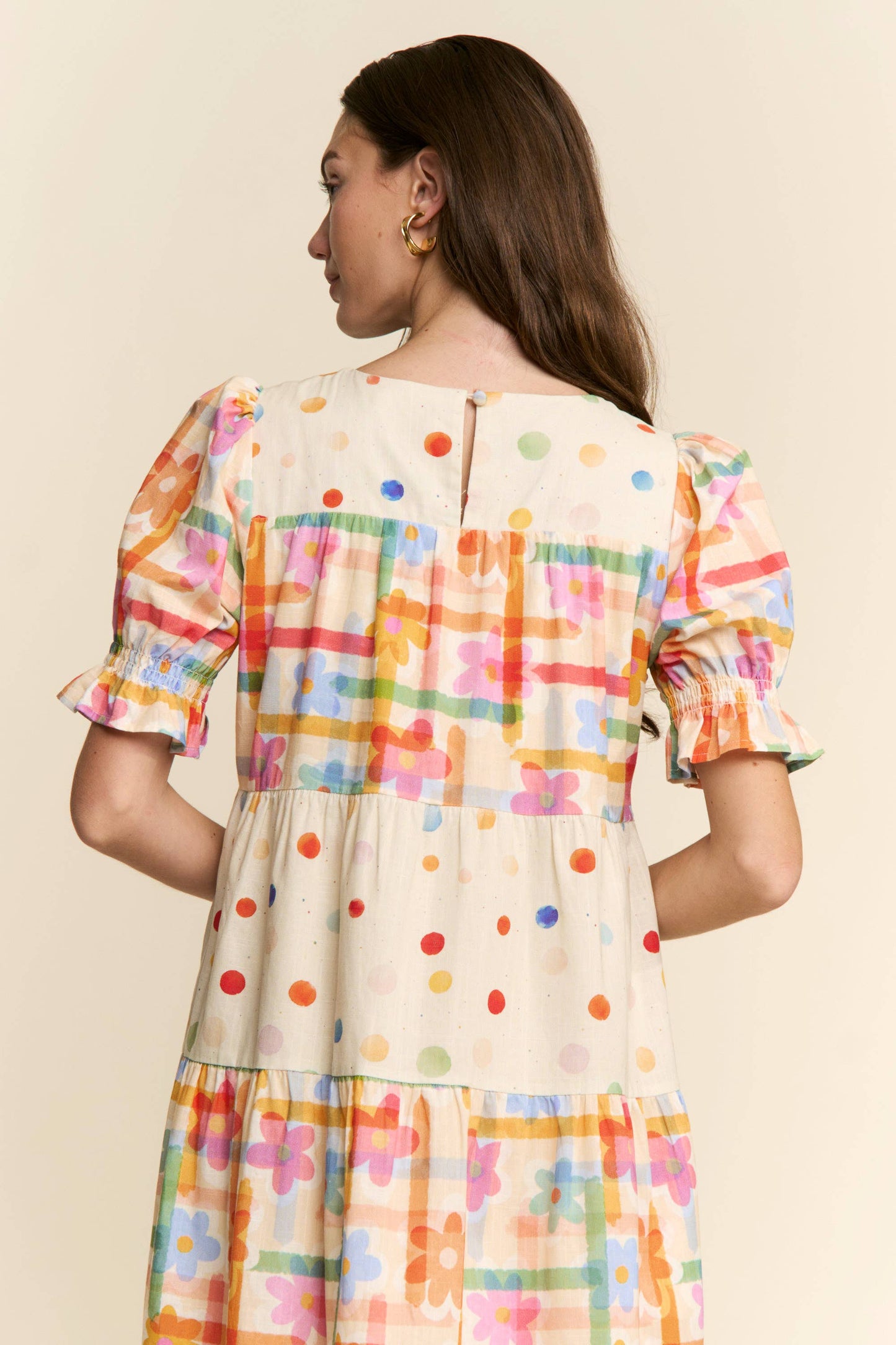 Maxi Dress - Modest Multicolor Floral Polka Dot With Pockets, 100 Percent Cotton