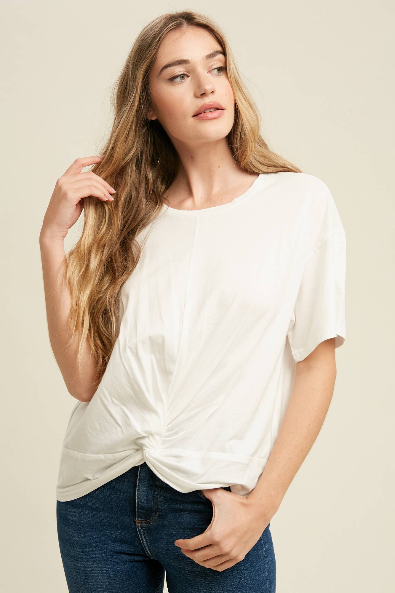 Dressy Twisted Tee Front Relaxed - Soft Cotton Jersey Modest Comfort