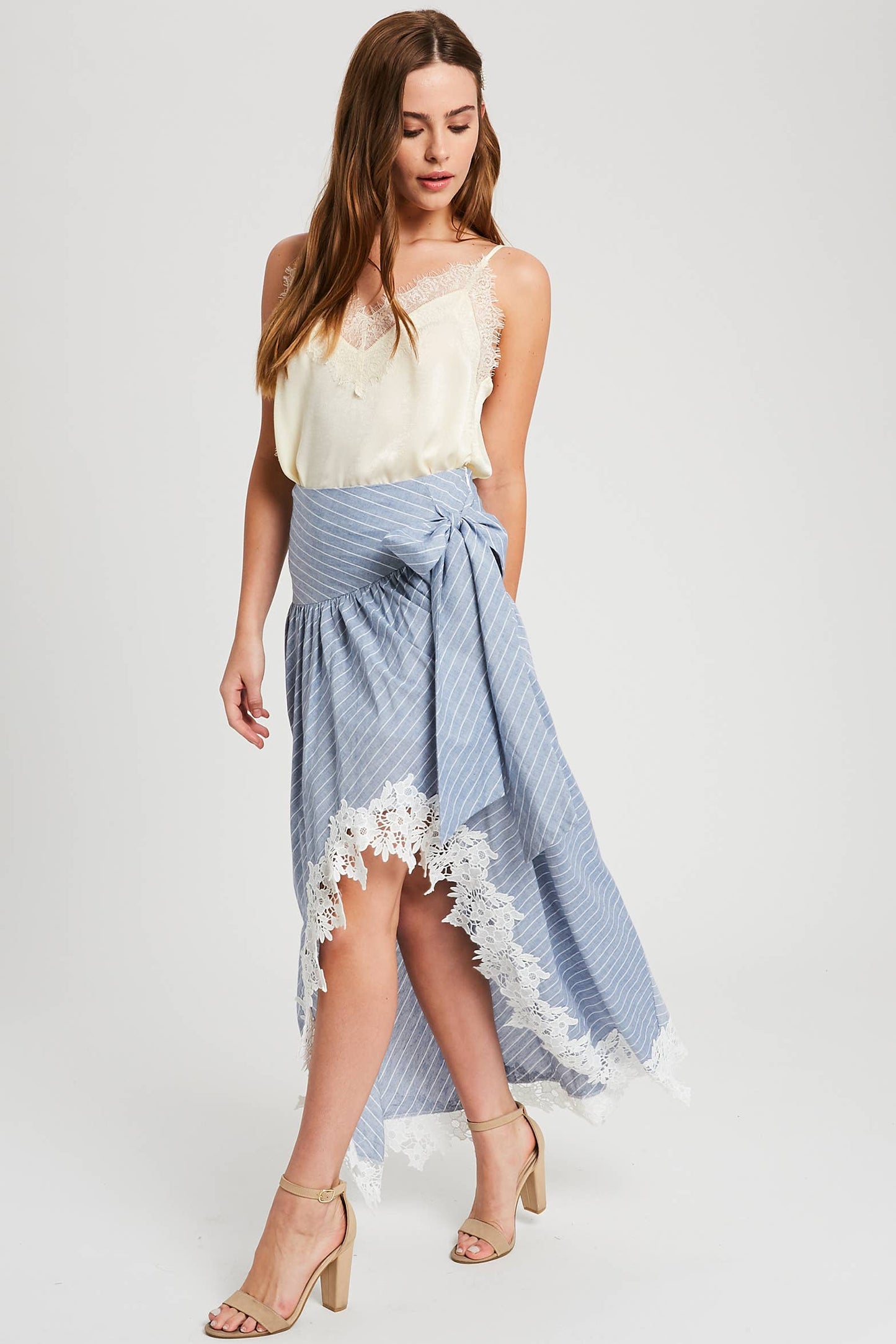 Wrap Maxi Skirt With Striped Lace Trim Fun Flirty Skirt