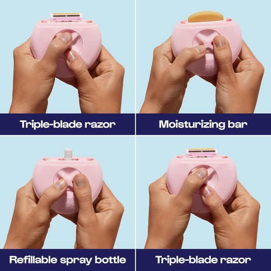 Razor Portable All In One On The Go Pink Travel Accessory For Gentle Care