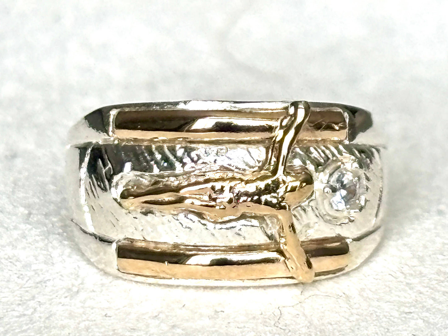 Jesus Cross Ring - Handcrafted Sterling Silver With 10K Gold Finish