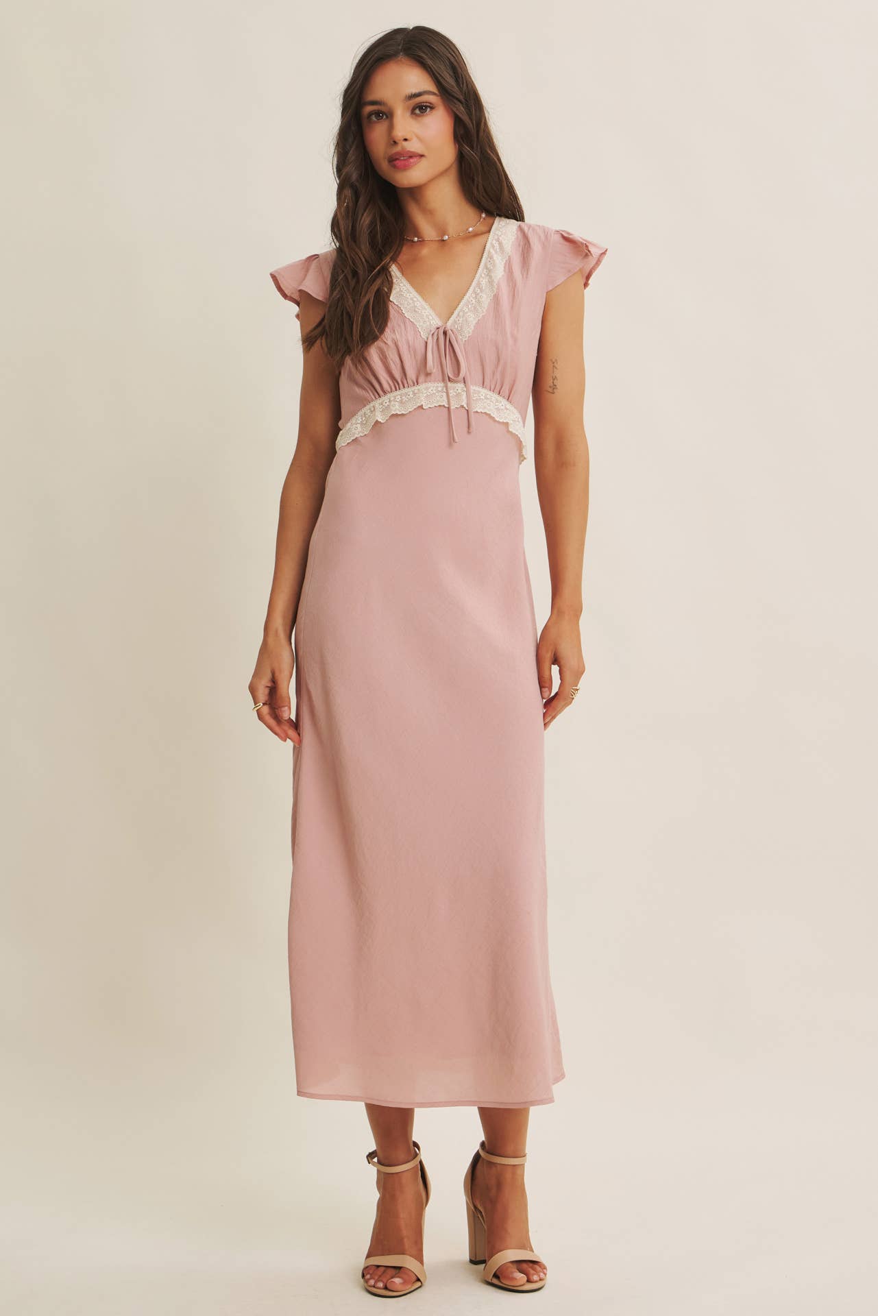 Midi Dress With Lace Trim Slim Fit Waist- Restock March 21st