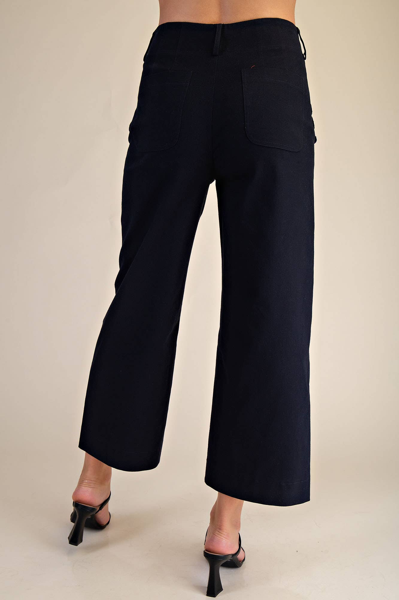 Pants Wide-Leg Cropped With Scalloped Pocket Detail Cotton Blend