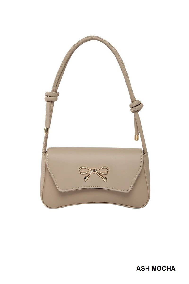Shoulder Bag With Bow Accent, Gold Hardware, Adjustable Strap, Vegan Leather
