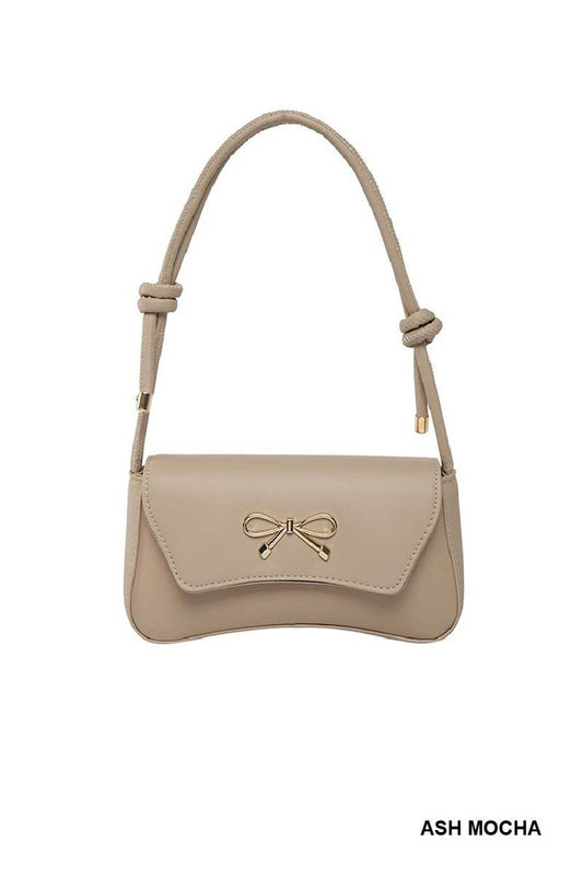 Shoulder Bag With Bow Accent, Gold Hardware, Adjustable Strap, Vegan Leather