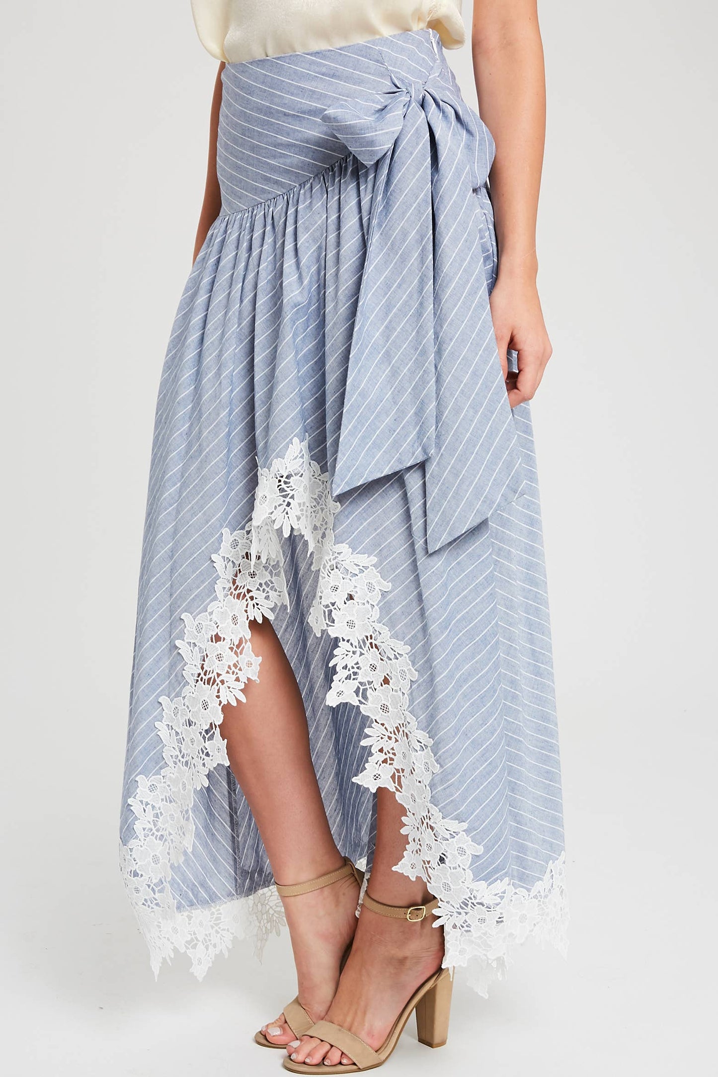 Wrap Maxi Skirt With Striped Lace Trim Fun Flirty Skirt