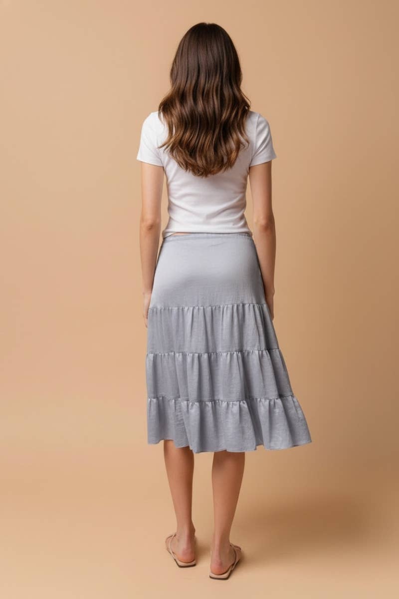 Skirt - Midi Linen Drop- Waist Tiered, Modest Fashion For Women HOT SELLER