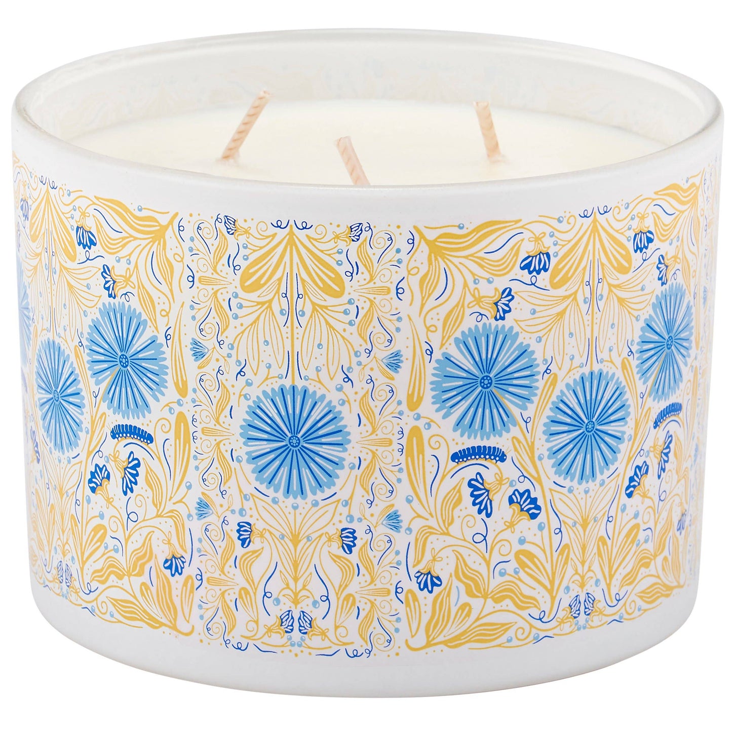 Lovely 16oz Candle With Floral Folk Art On Frosted Glass Gift For Her