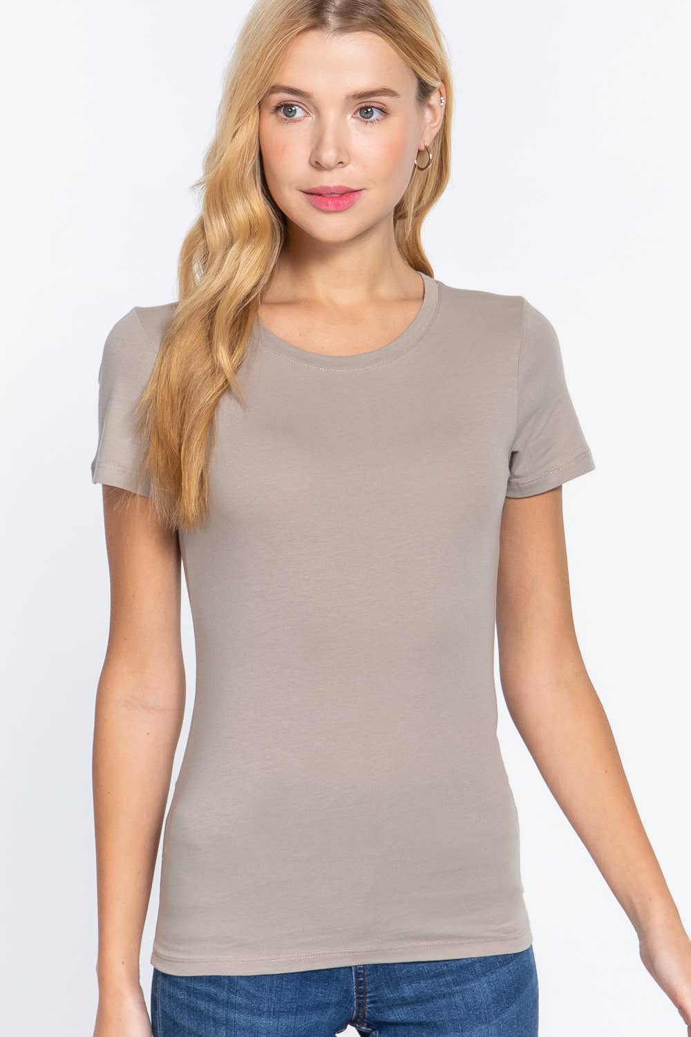 Cotton Jersey Top Fitted Short Sleeve Crew Neck Modest For Easter And Everyday