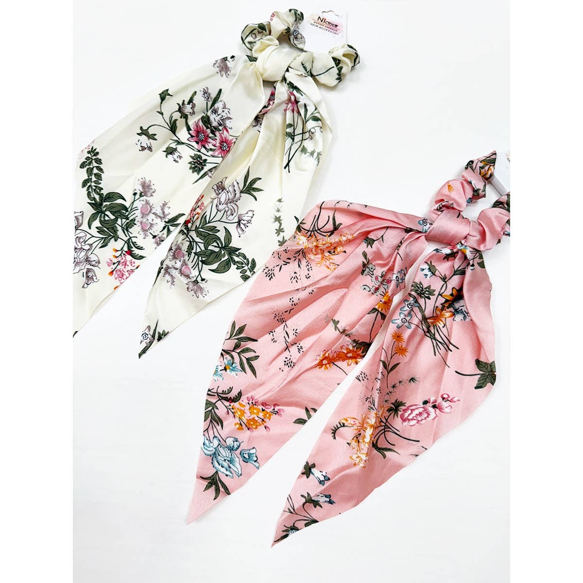Hair Scrunchie Satin Floral Long Tail Accessory Modest Fashion