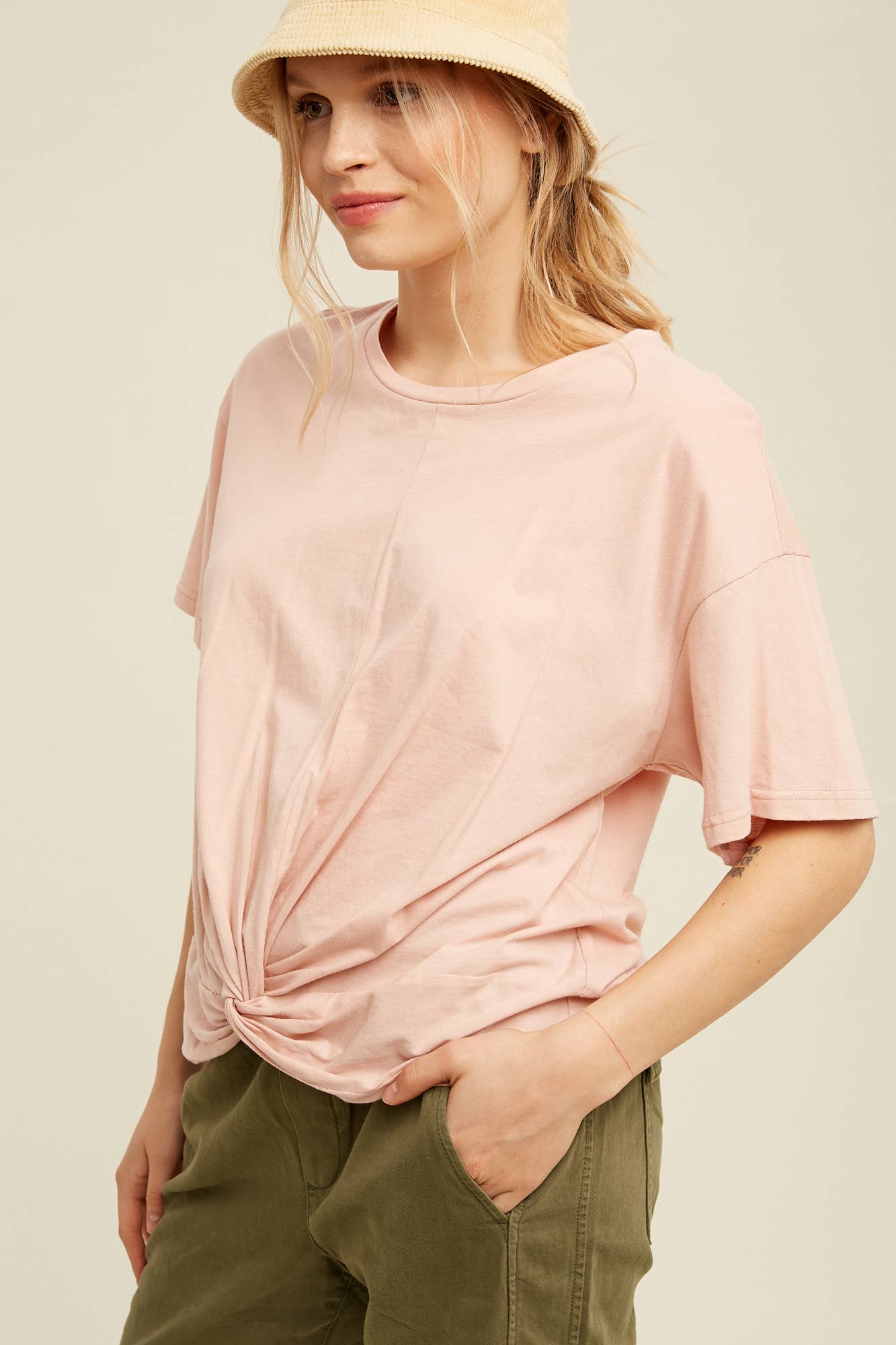 Dressy Twisted Tee Front Relaxed - Soft Cotton Jersey Modest Comfort