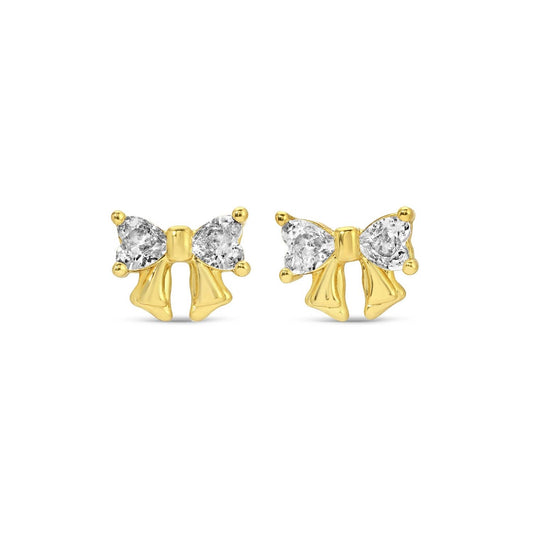 Stud Earrings With Bow Detail Cubic Zirconia On Velvet Gift Tag 18K Gold Plated