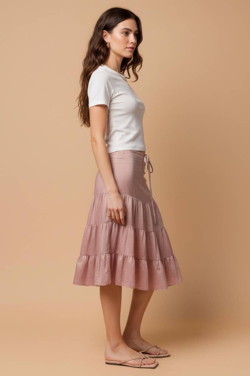 Skirt - Midi Linen Drop- Waist Tiered, Modest Fashion For Women HOT SELLER
