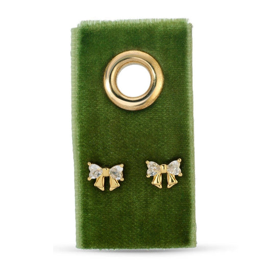 Stud Earrings With Bow Detail Cubic Zirconia On Velvet Gift Tag 18K Gold Plated