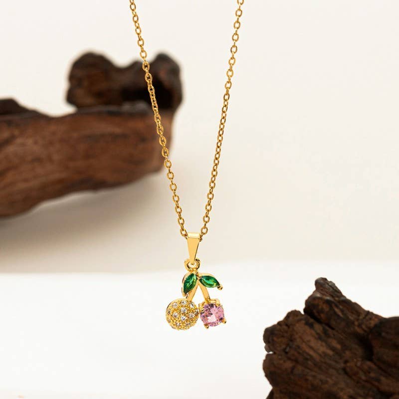 Fruit Pendant Necklace With 18K Gold Finish Stainless Steel Non Tarnish Gifts For Her