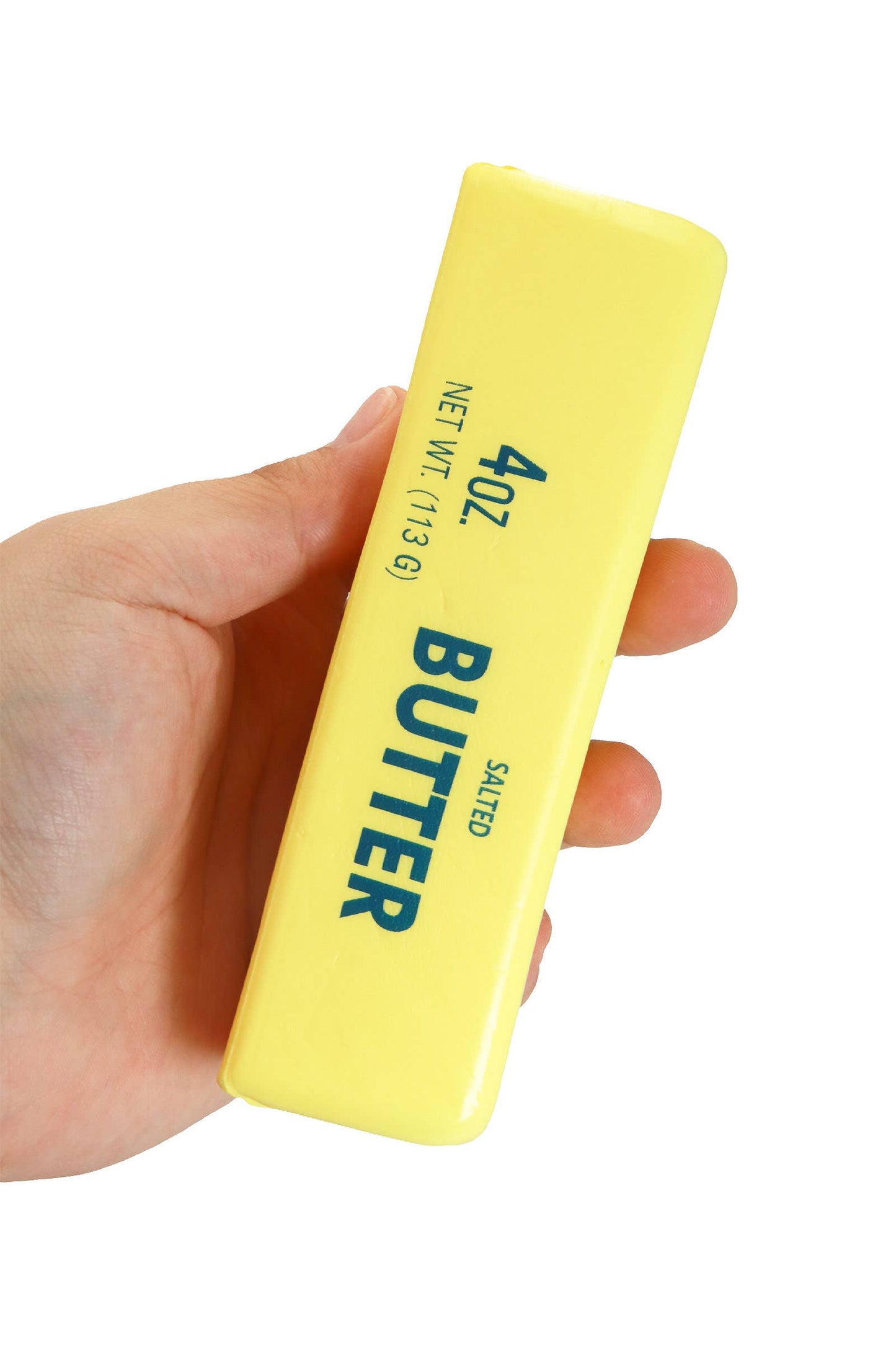 Yellow butter-scented slow-rising foam squishy held in hand for desk stress relief, 5-inch.