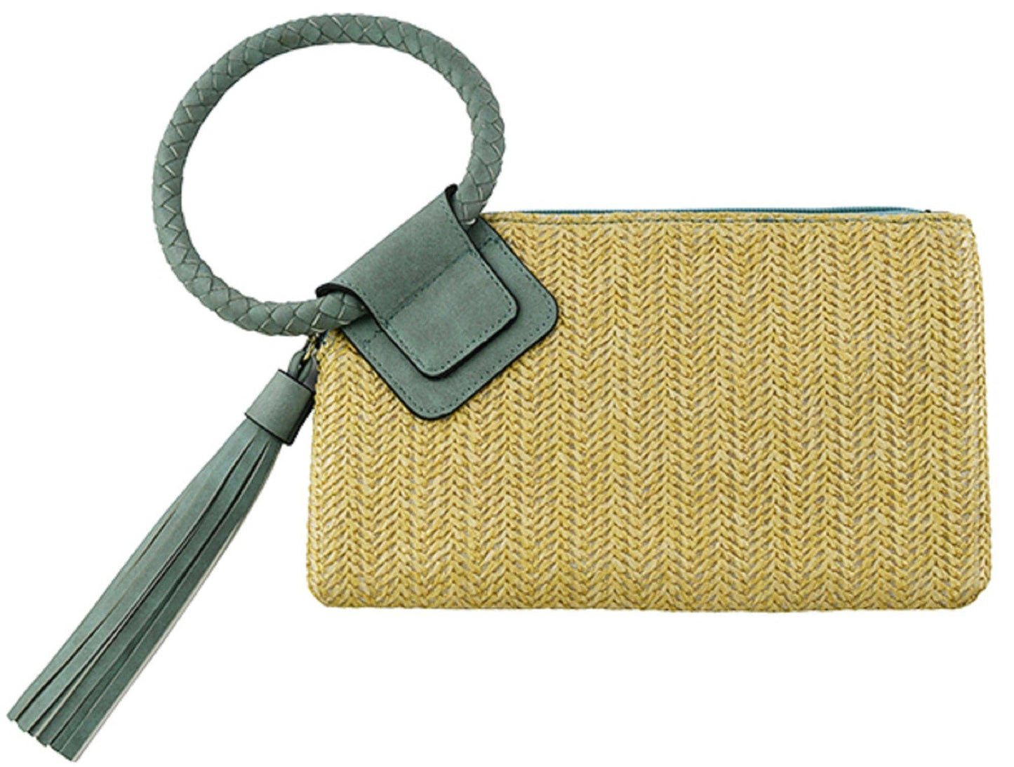 Wristlet Clutch Natural Straw With Tassel