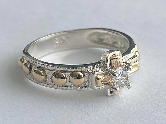 Rosary Ring - Unisex Sterling Silver With 10K Gold Details And Cubic Zirconia