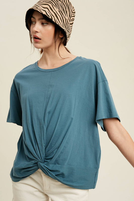 Dressy Twisted Tee Front Relaxed - Soft Cotton Jersey Modest Comfort