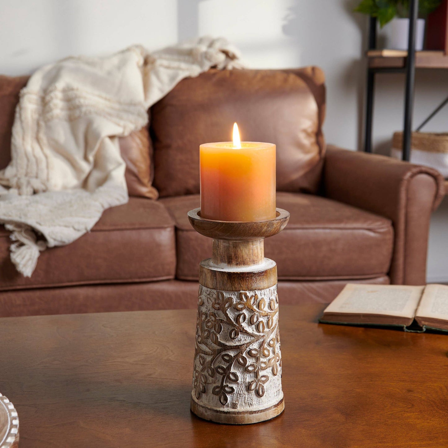 Tree Candle Holder Distressed Rustic Wooden Decor From Our Home Collection