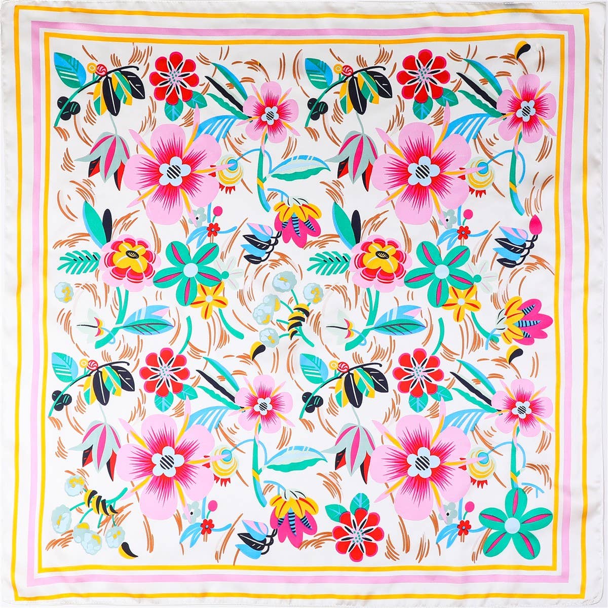 Scarf With Multi Color Floral Print Silk Feel On Ivory Background Modest Fashion
