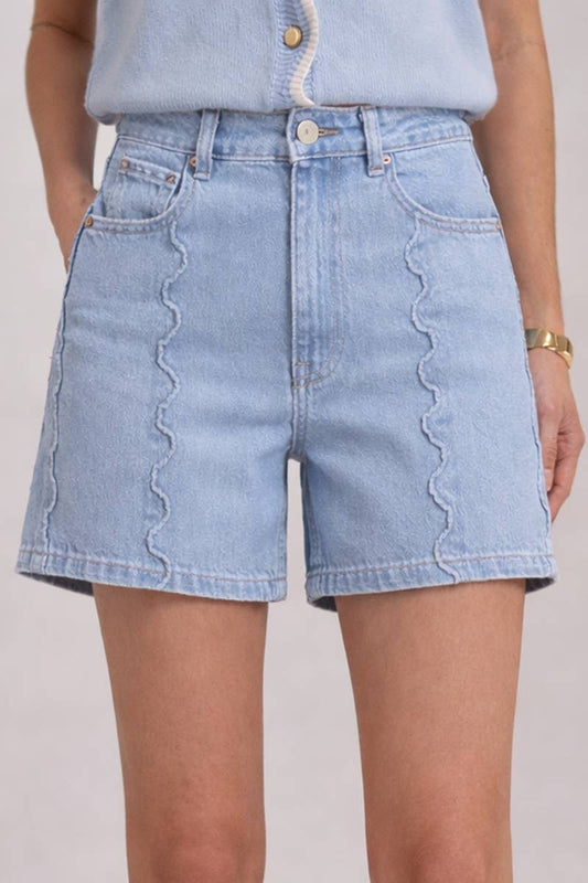 Denim Shorts Mid Rise Wide Leg With Scalloped Front Seam Detail Modest Fashion