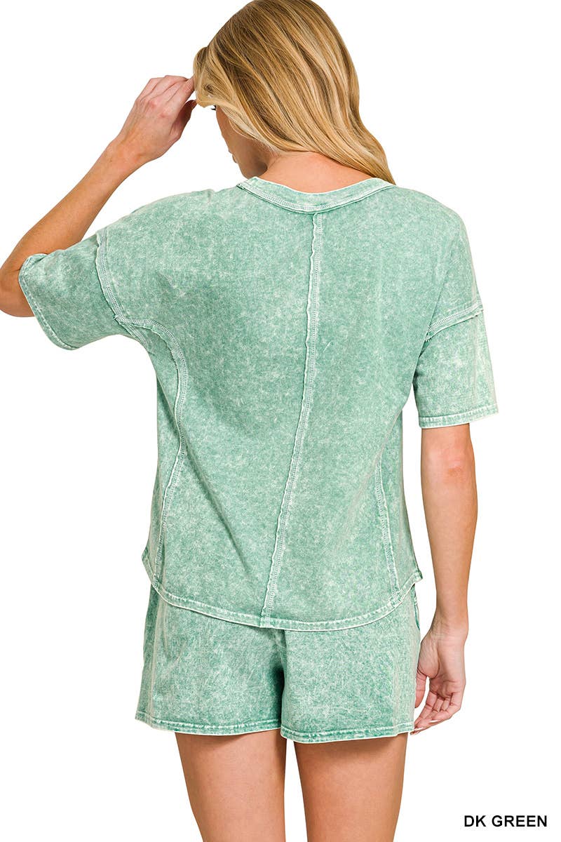 Short Sleeve Tee And Shorts Set Modest Snow Washed Women's Boutique Style