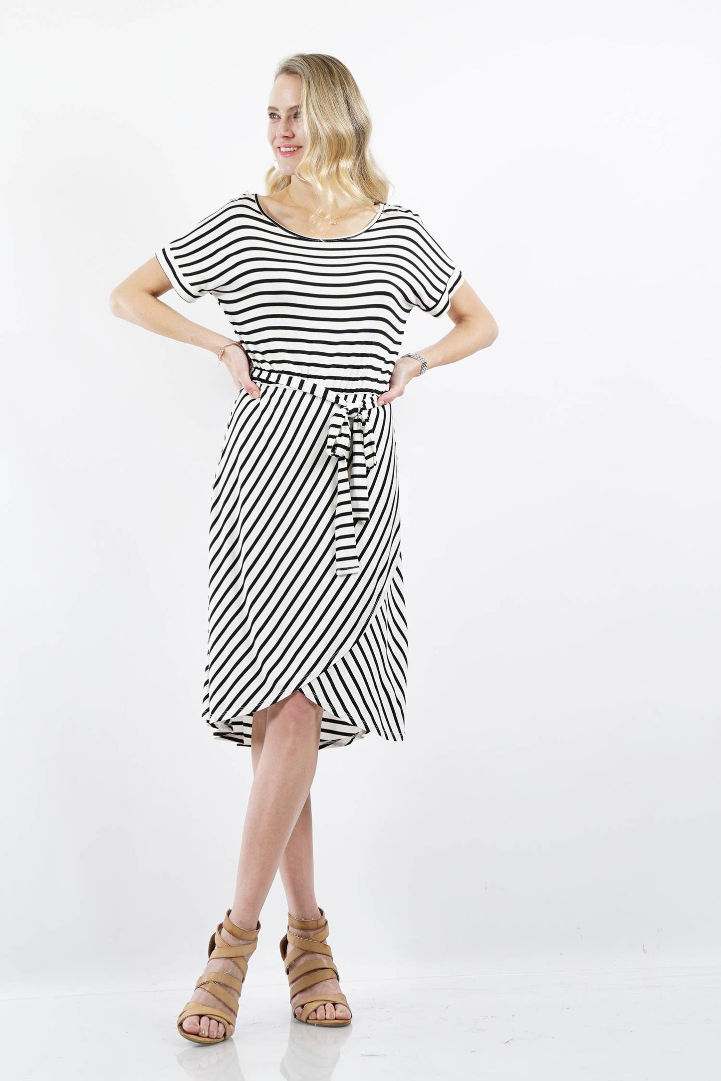 Tie At Waist Everyday Midi Dress - Modest, Tulip Hem