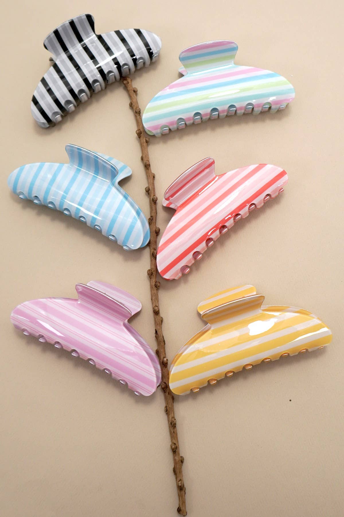 Hair Claw Clip Jumbo Stripe Plaid Oval Modest Gift For Her Accessory