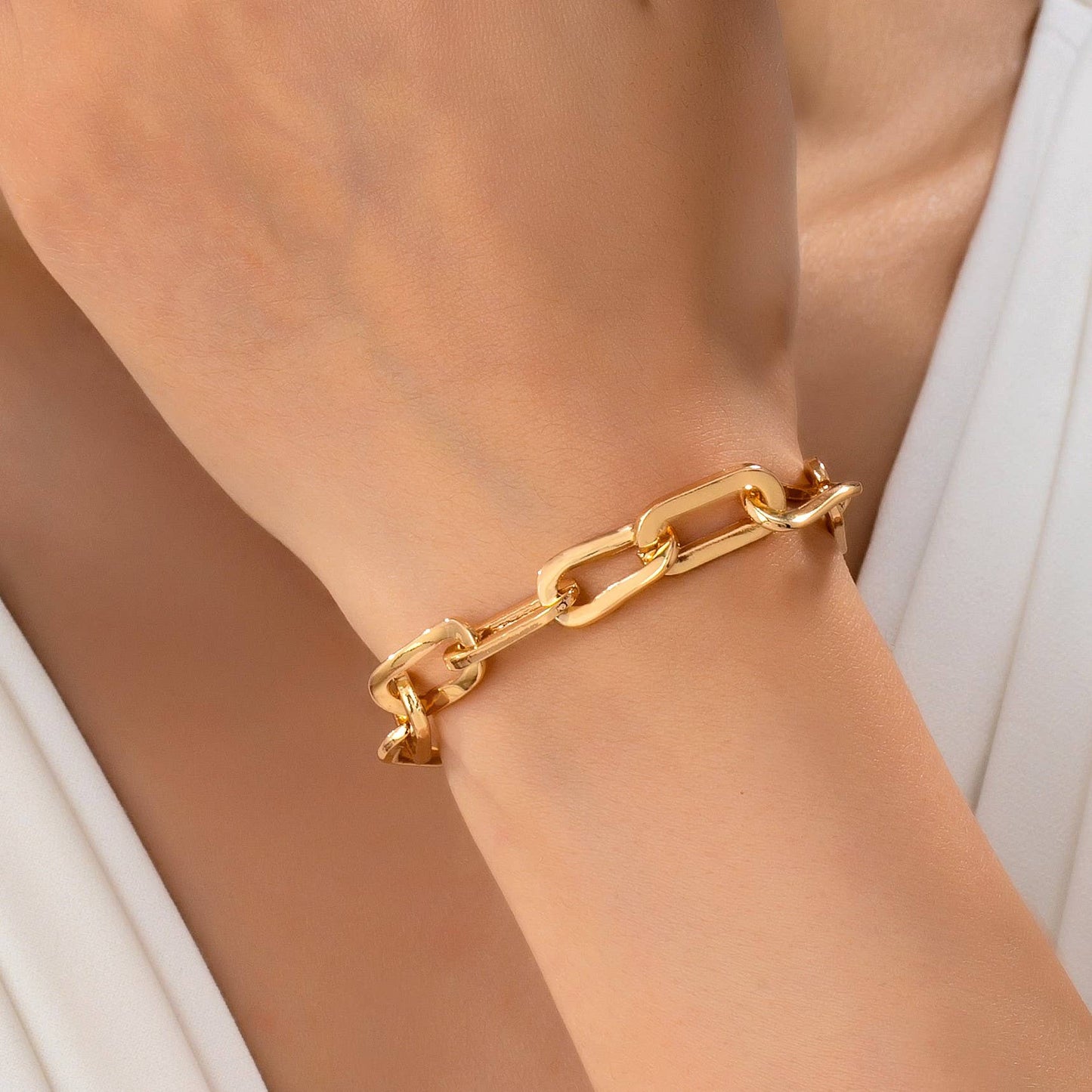 Whimsical Chunky Gold Link Bracelet 7.5 Inch Gift For Her